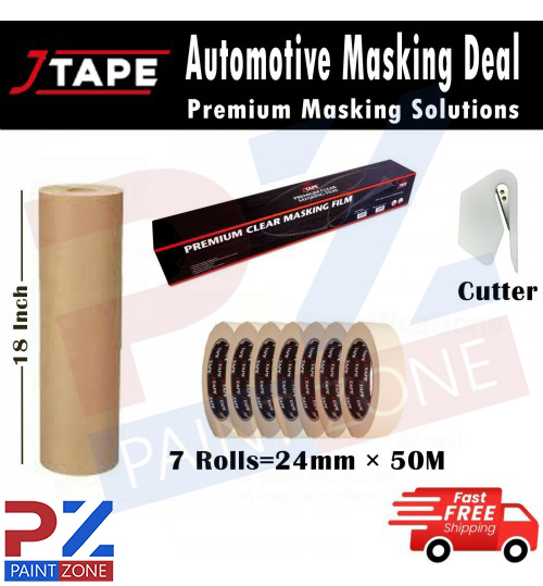 J MASKING TAPE AUTOMOTIVE 24MM x 50M MASKING POLY FILM 120M, 18" PAPER EASY TEAR